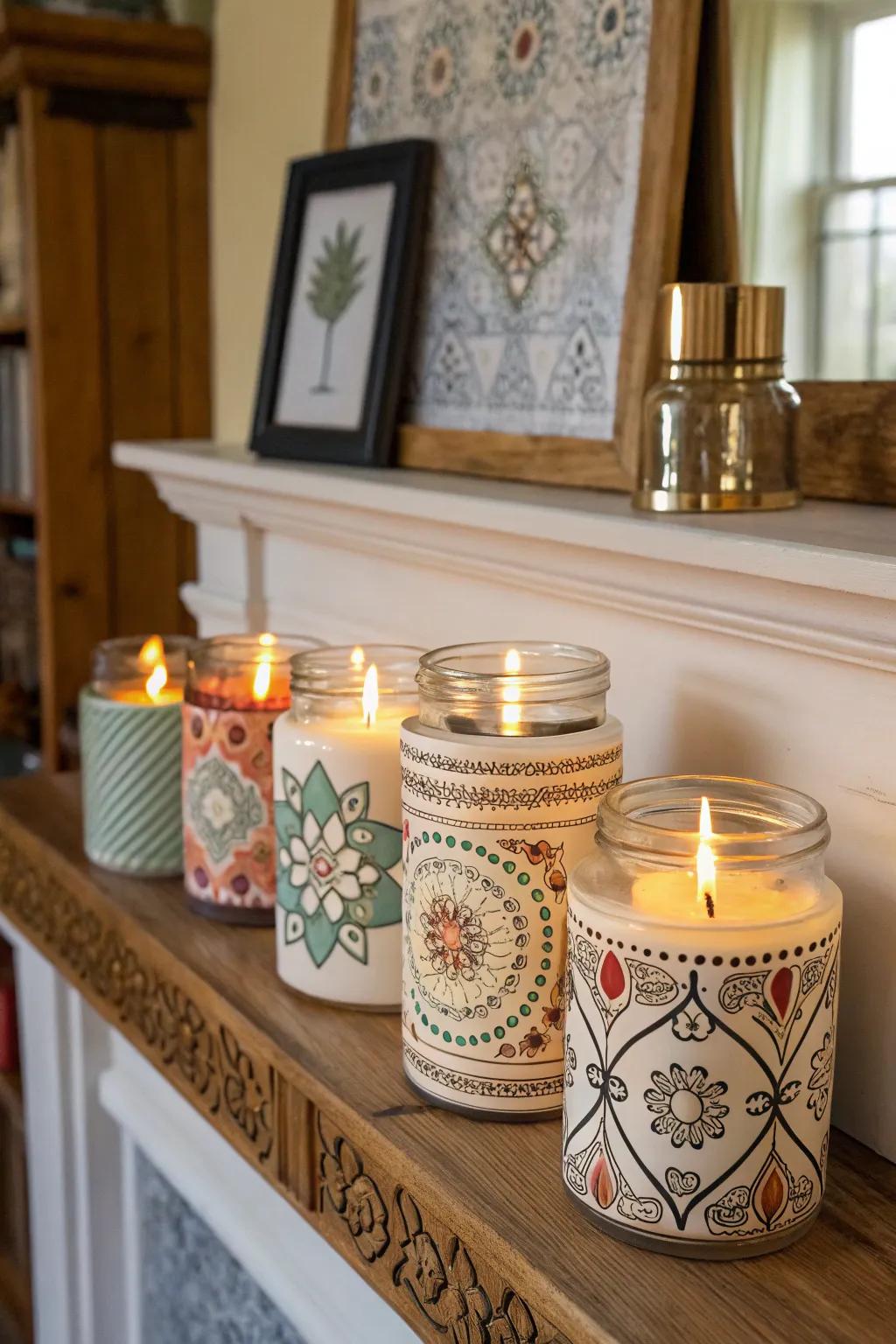 Artistic jar candles act both functionally and decoratively.