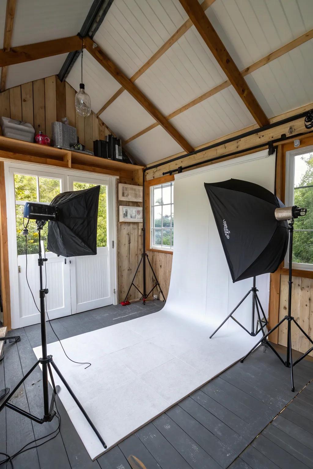 Capture impressive images in a shed photography studio.