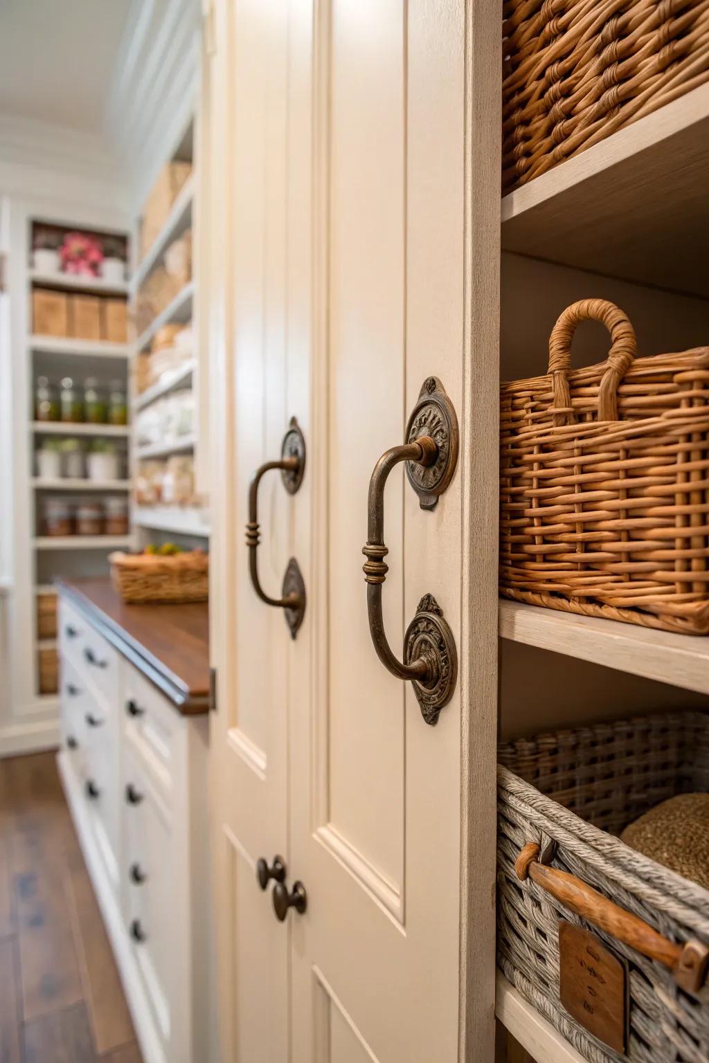Classic pieces are used in a corner pantry to give it more charm.