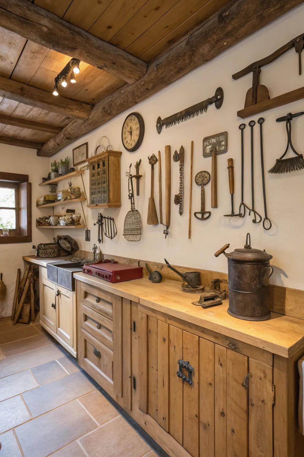 Antique farm implements inject historical charm into your decor.