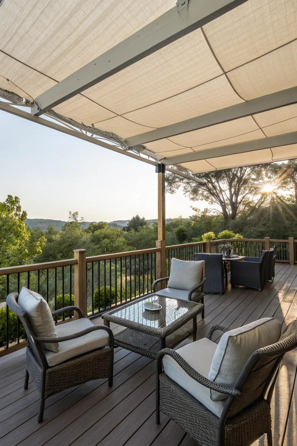 A softly shaded patio displaying a gentle, diffused light.