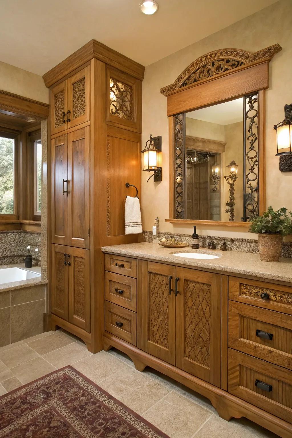 Bespoke cabinetry enhancing the personalized feel of the craftsman bathroom.