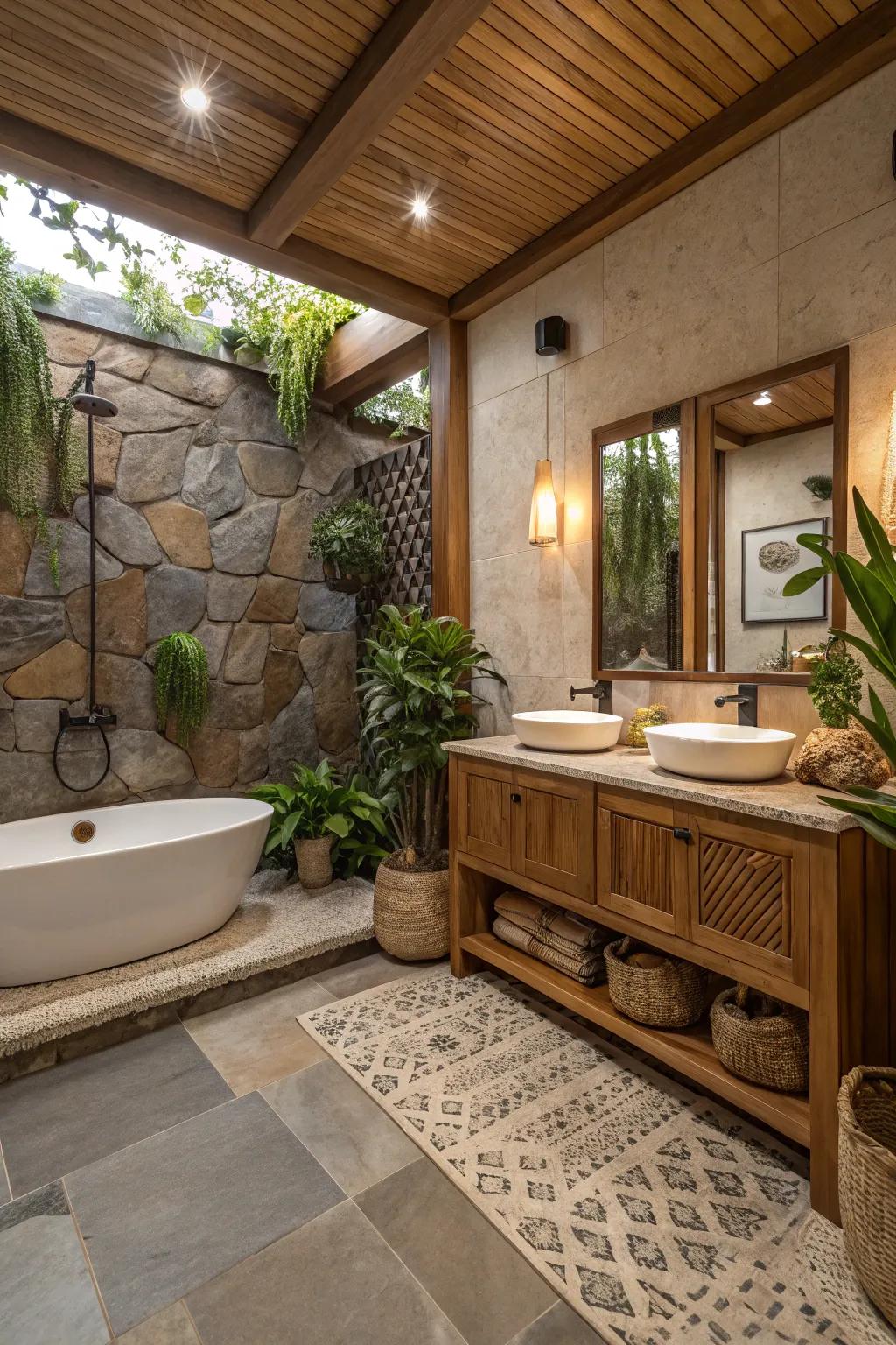 A peaceful bathroom that draws inspiration from natural elements.