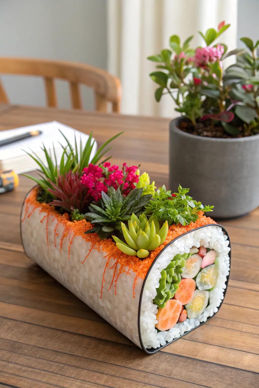 Quirky sushi wrap garden bringing merriment to the garden.