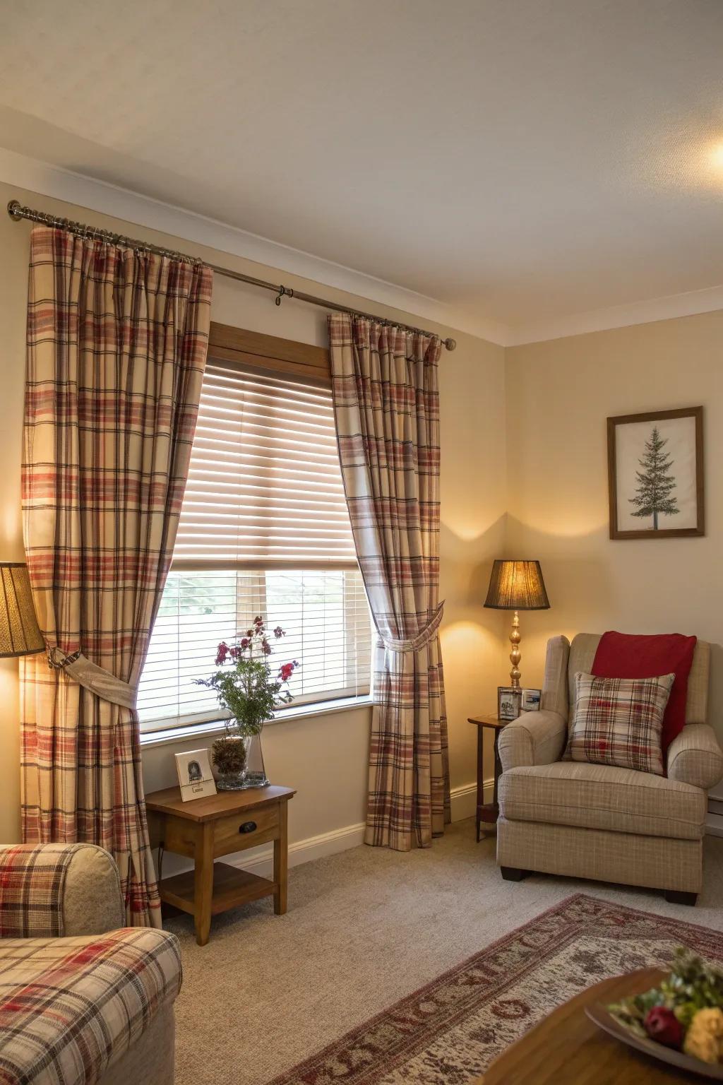 Tartan drapes introduce snugness and warmth to any space.