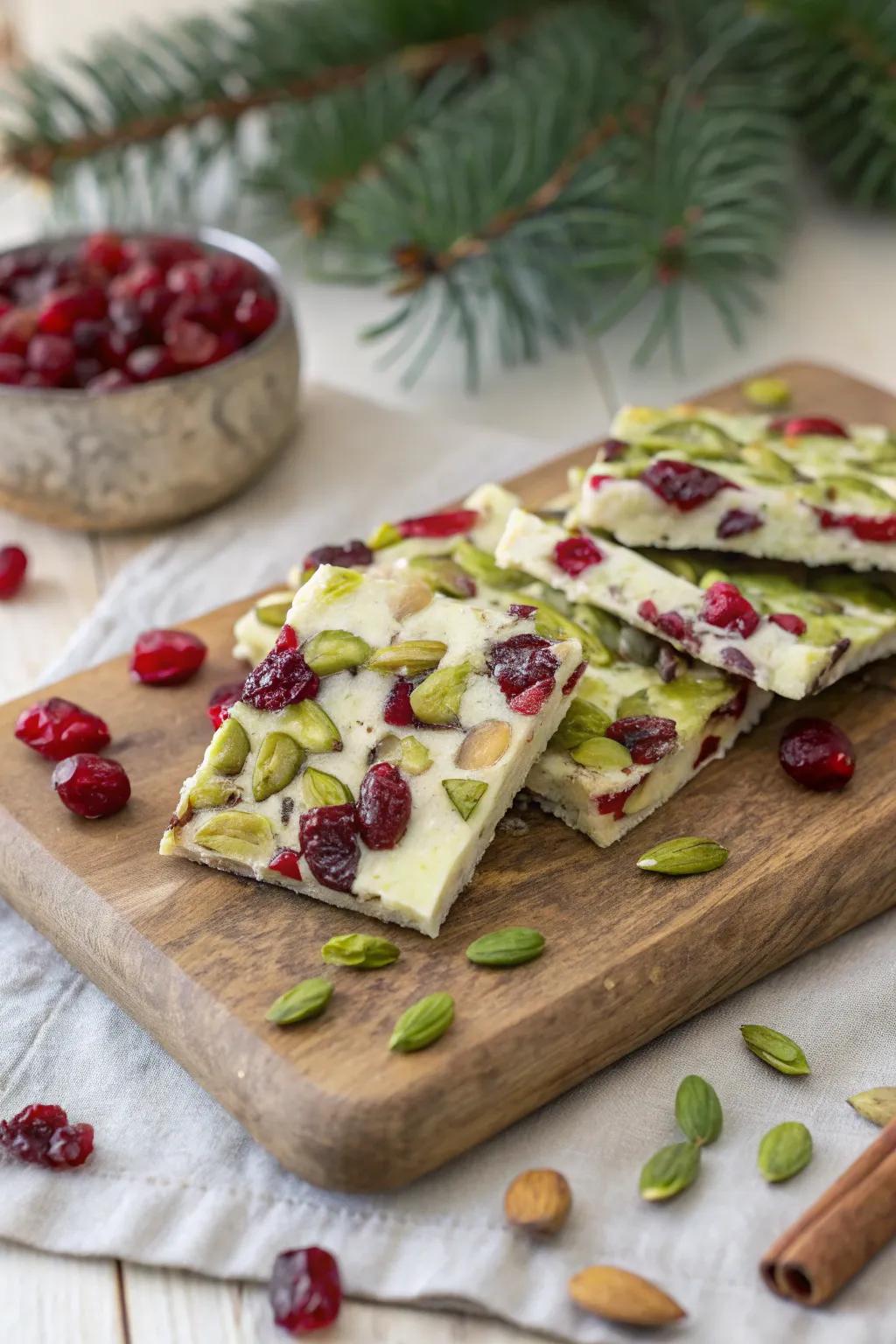 Stylish pistachio cranberry chocolate that's great for giving.
