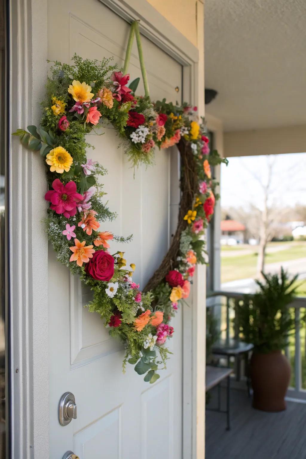 A beautiful heart-outline wreath, greeting guests with affection.