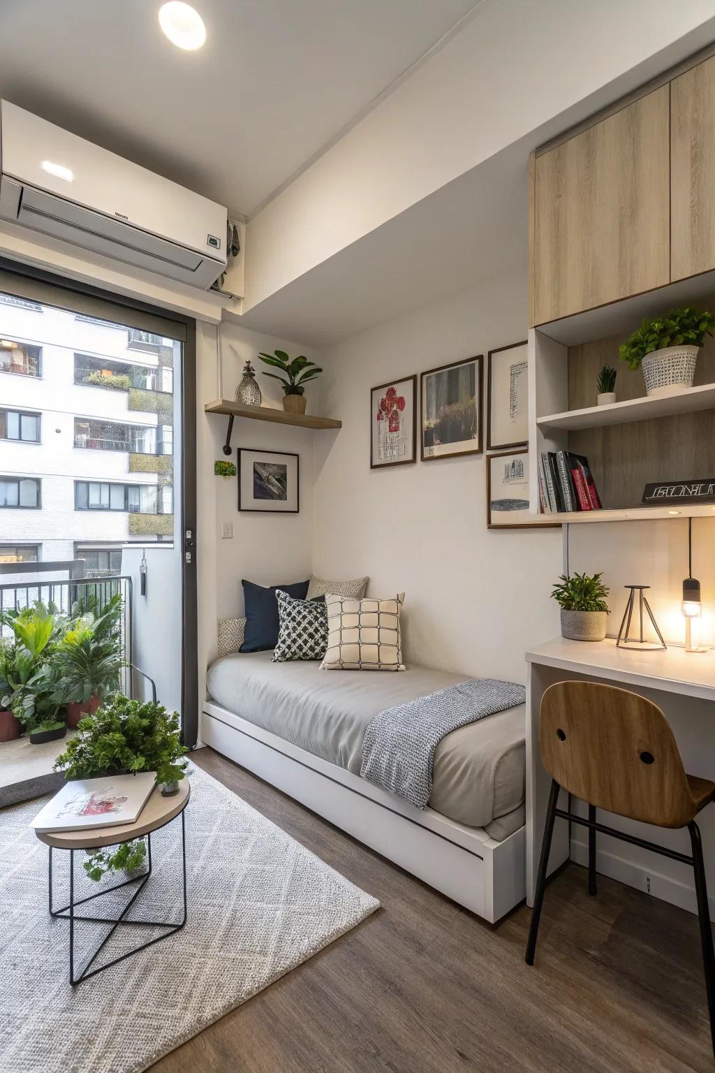 A compact daybed in an urban setting, making the most of space and style.