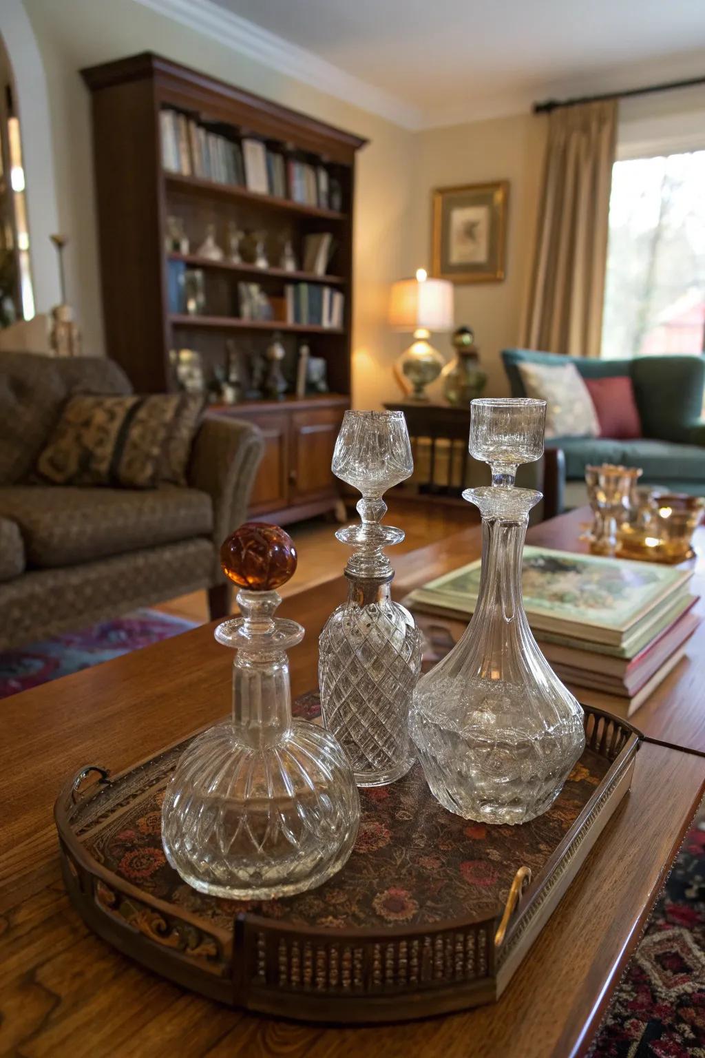 A vintage selection of vessels displayed as a nostalgic centerpiece.