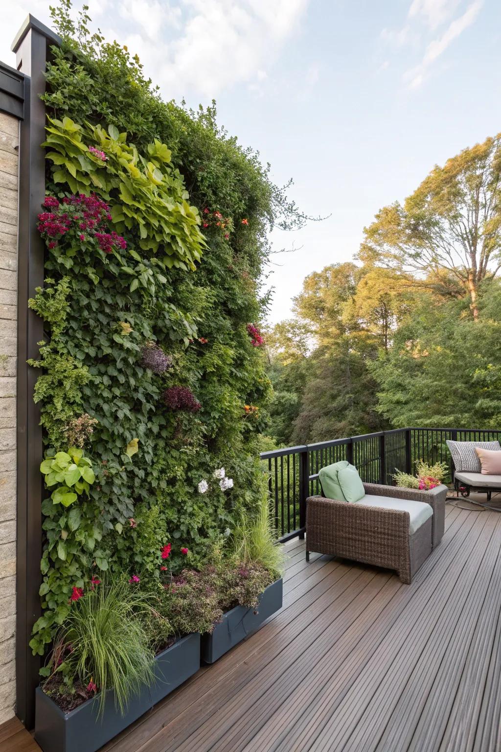 A hanging garden presenting a vibrant, living privacy wall.