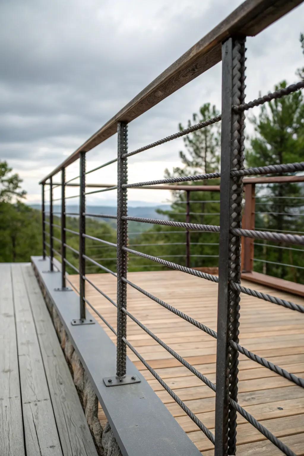 Rebar railings offer an industrial chic aesthetic.