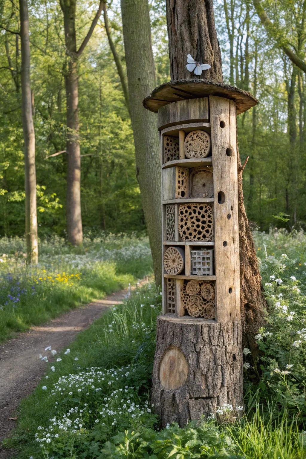 Foster local wildlife with a tree stump insect sanctuary.