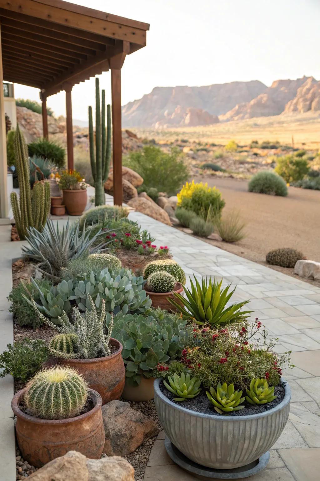 Flexible and stylish arrangement of potted plants for a dynamic garden.