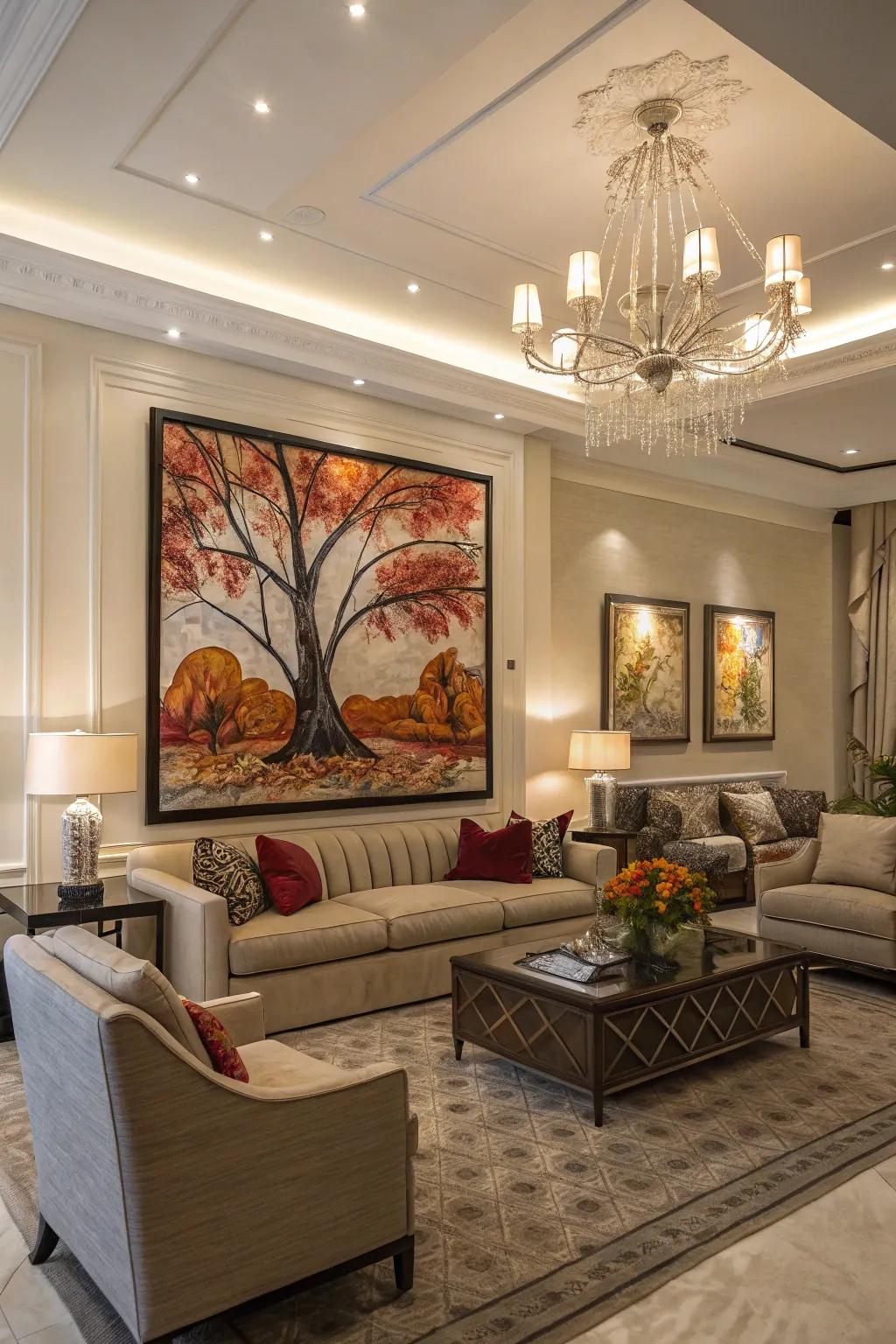 A striking central article that elevates the room's aesthetic.