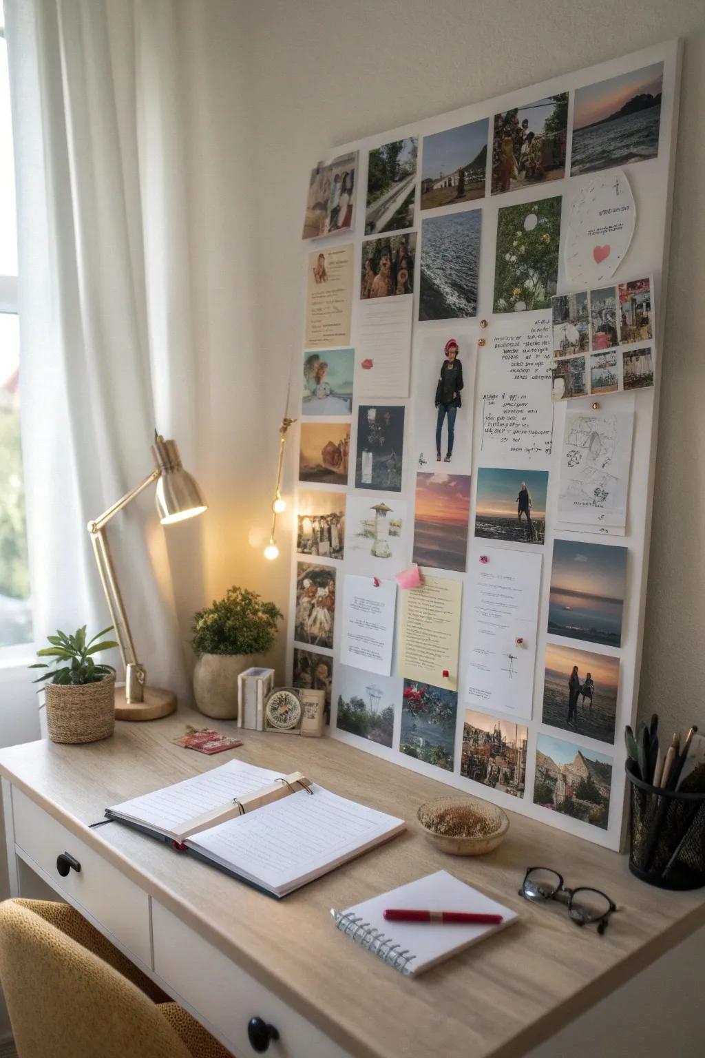 Vision boards to foster a creative and tidy workspace.