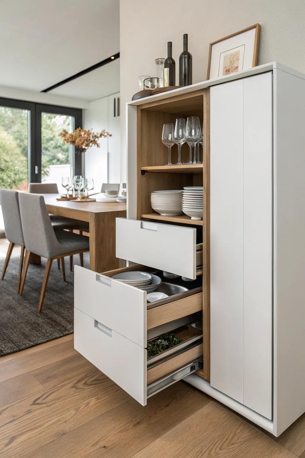 Hidden storage compartments offer a clever and tidy solution.
