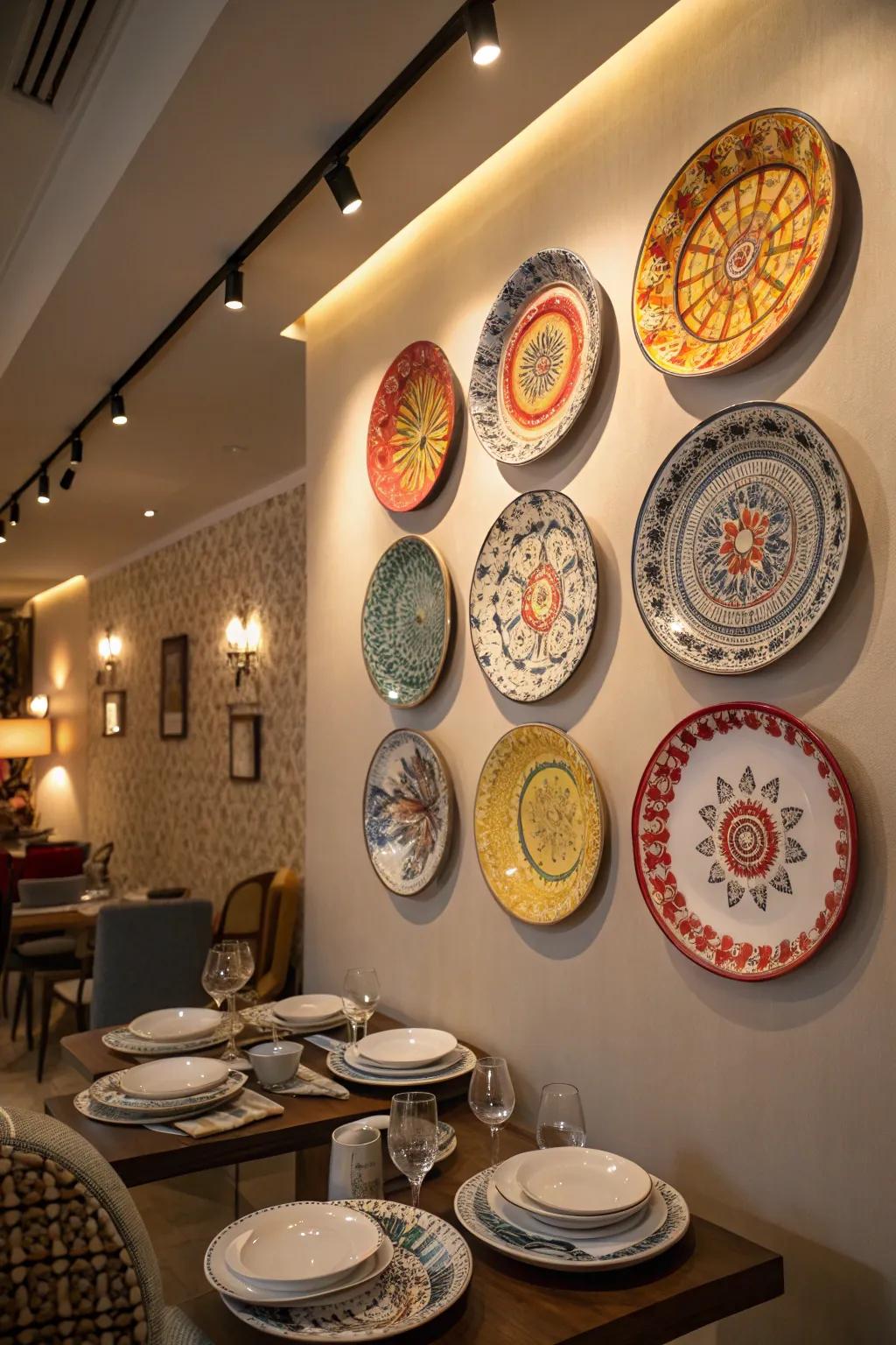 Lighting enhances the beauty and ambiance of plate designs.