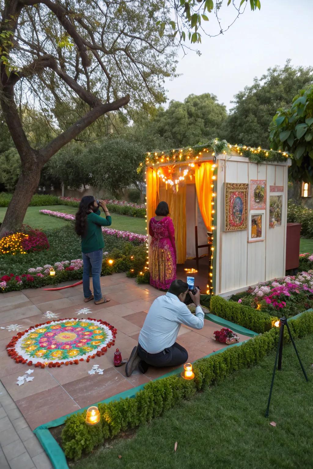 A revitalizing botanical arrangement for an exterior Diwali picture corner.