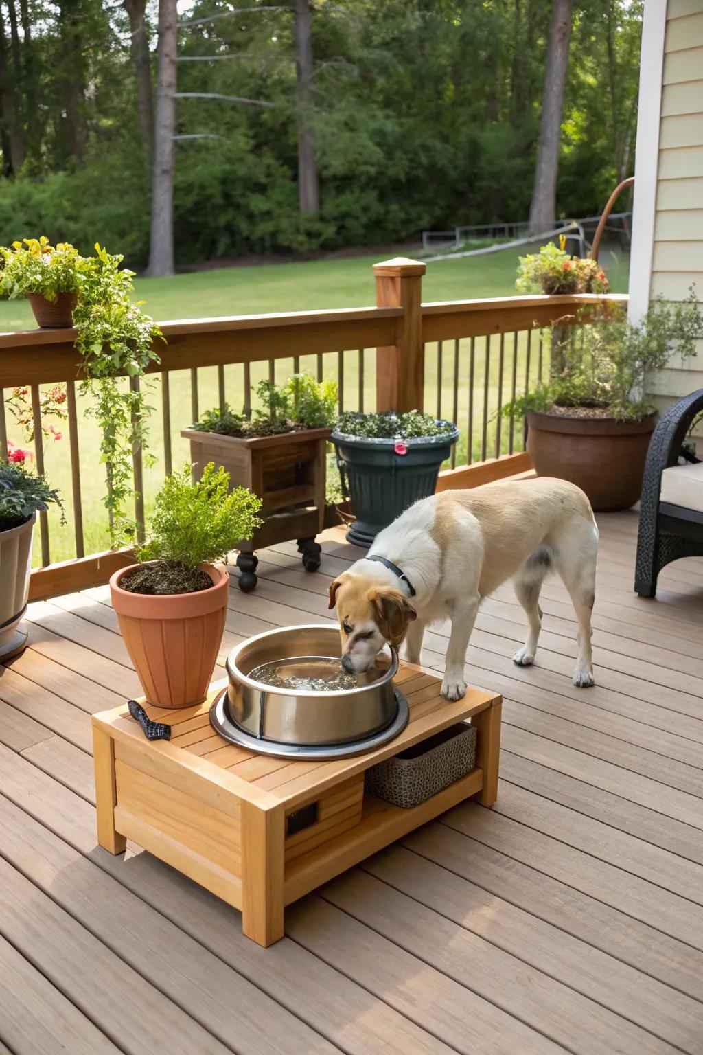 A water bowl station keeps your dog hydrated during play.