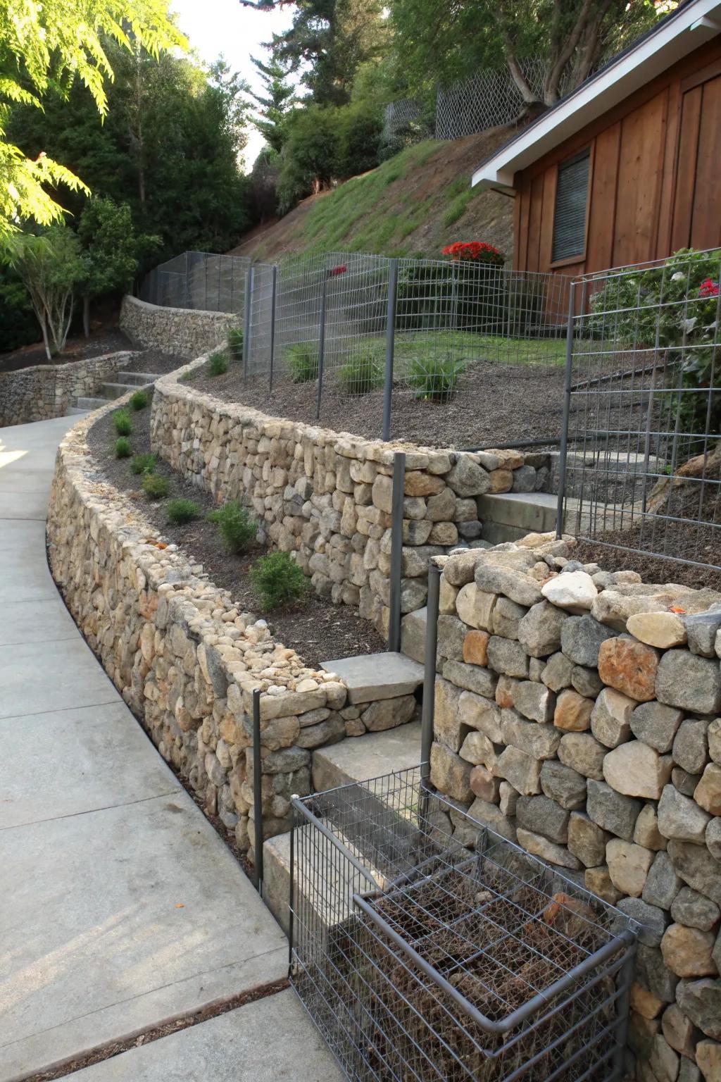 Gabion walls proffer a modern and practical solution for stabilizing slopes.