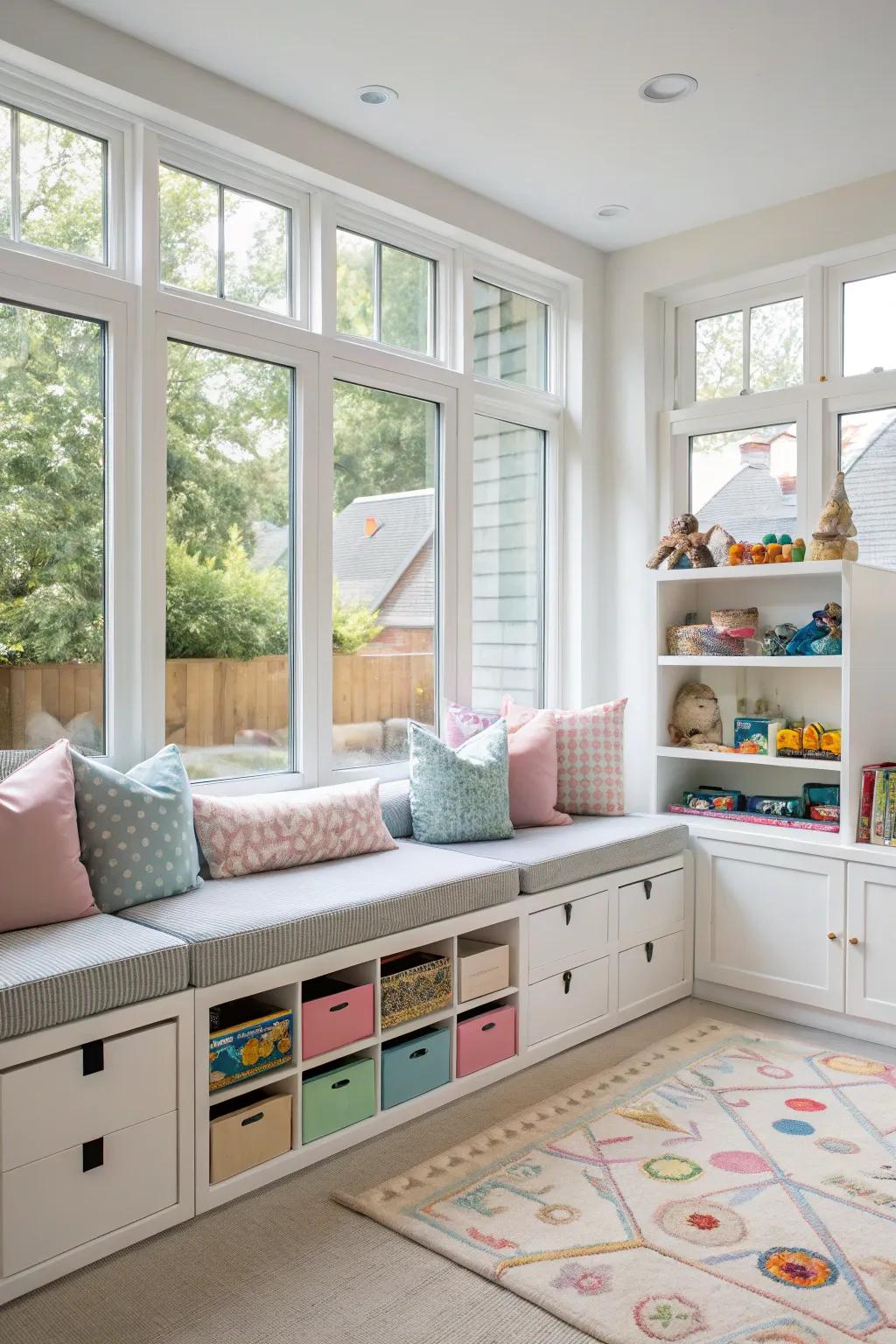 Multi-use furniture maximizes the play area.