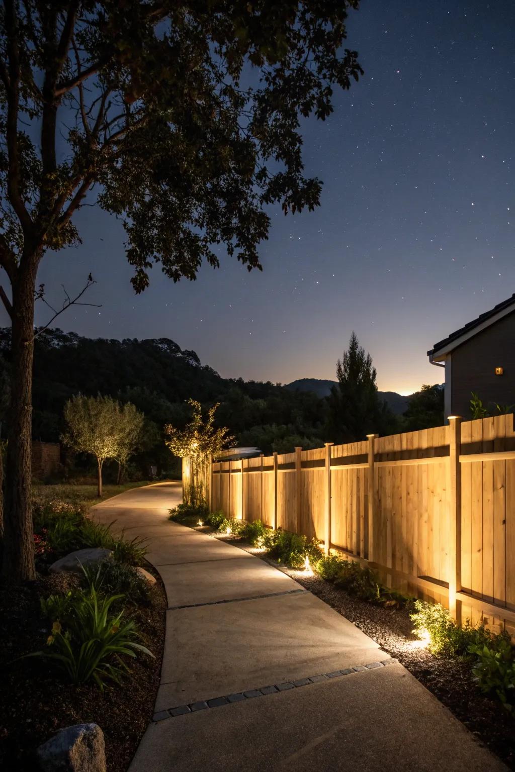 Fence lighting ensuring safety and adding elegance.