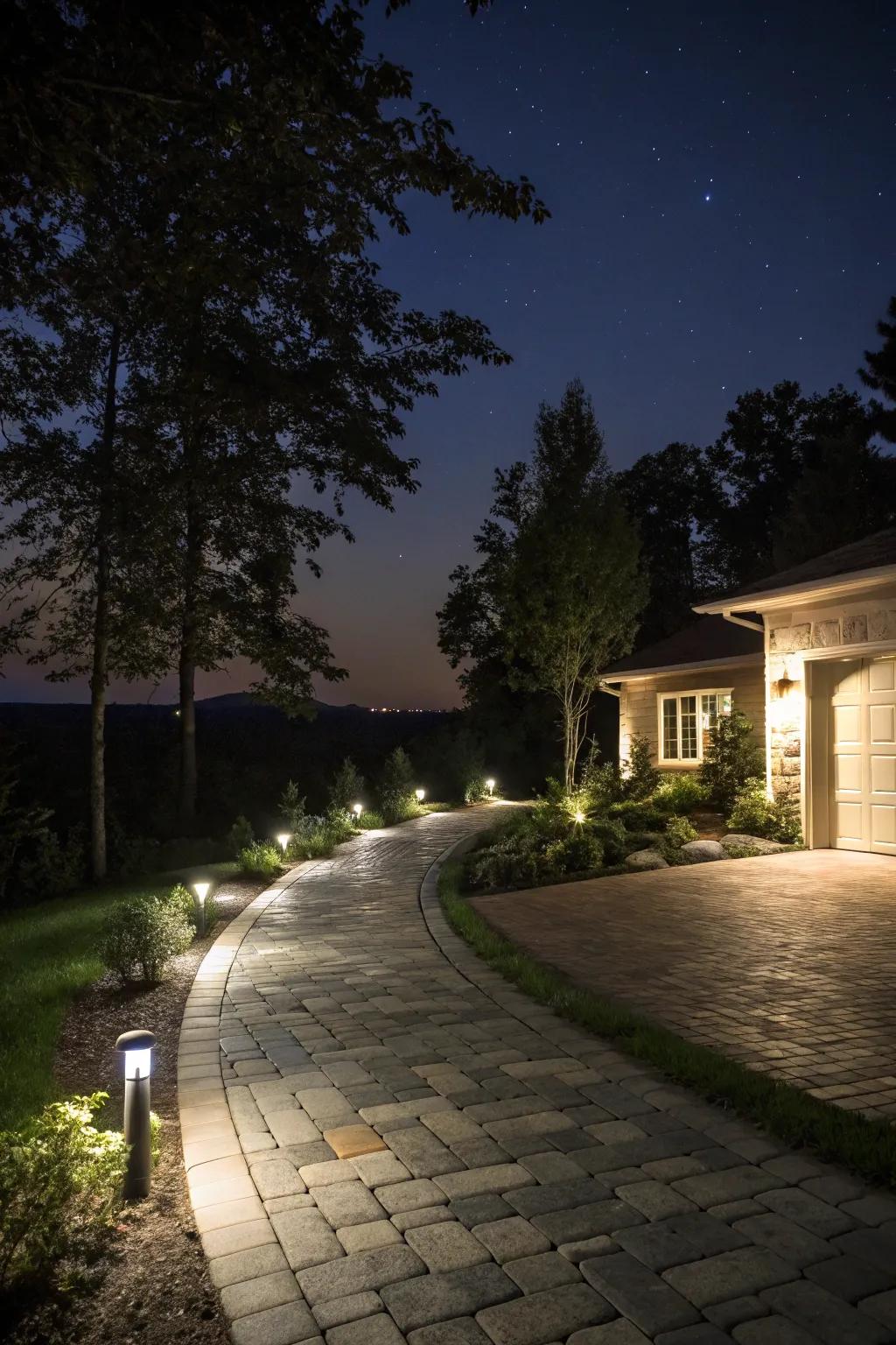 Paver lighting adds nighttime glam and safety to driveways.