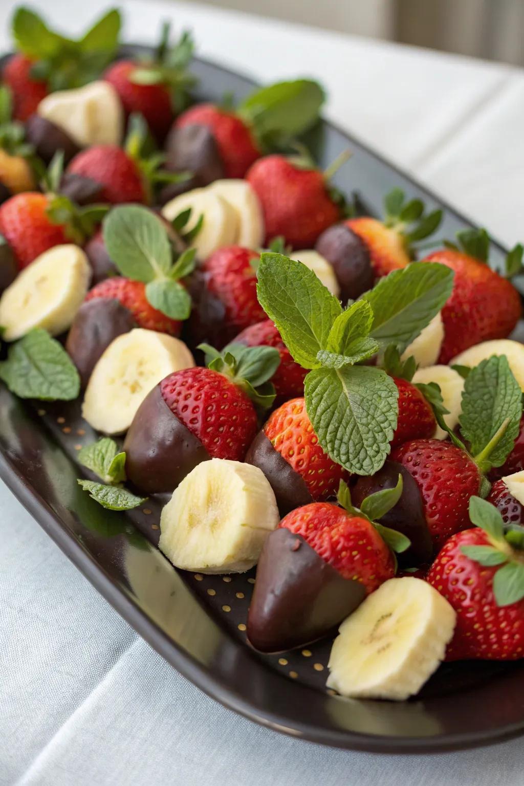 Coated fruit selection, a sweet and simple dessert.