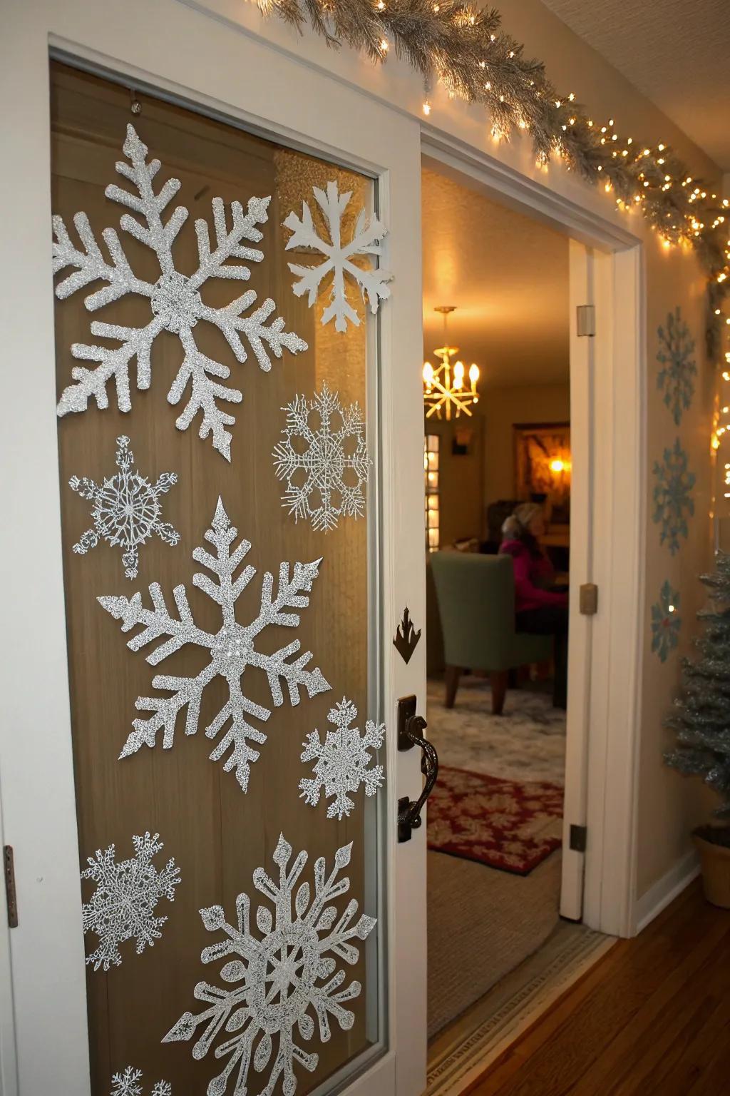 Ice crystal accents introduce a sparkling wintery accent to any door.