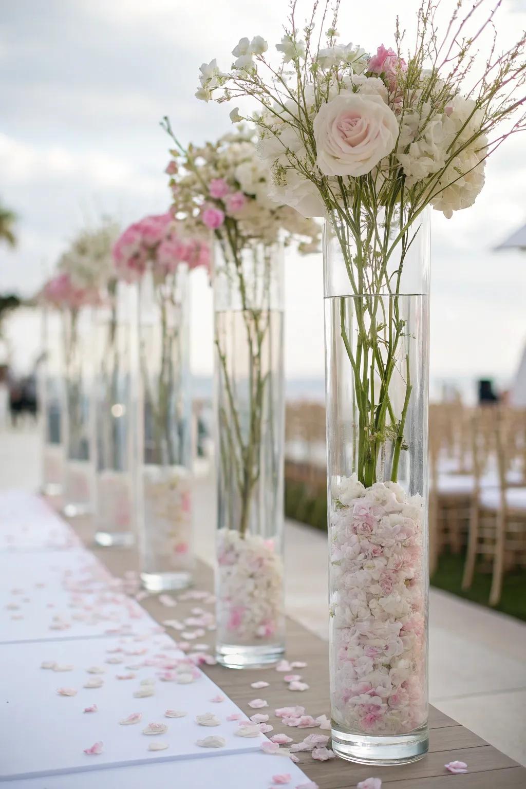 Ethical class by using see-through vases along with airy flowers