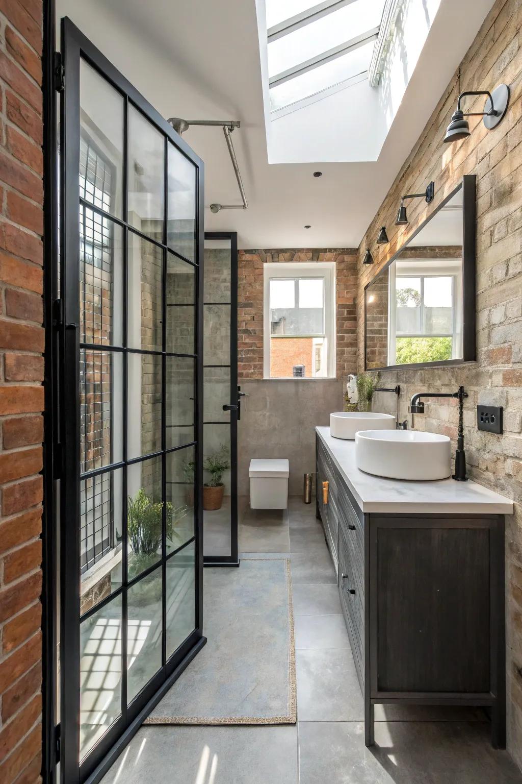 Grille-style doors blend style and function in this modern ensuite.