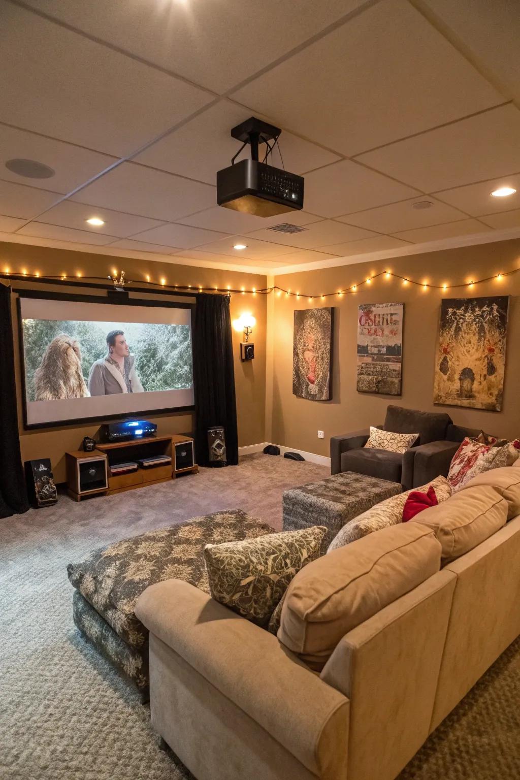 A movie evening setup bringing the cinema home.