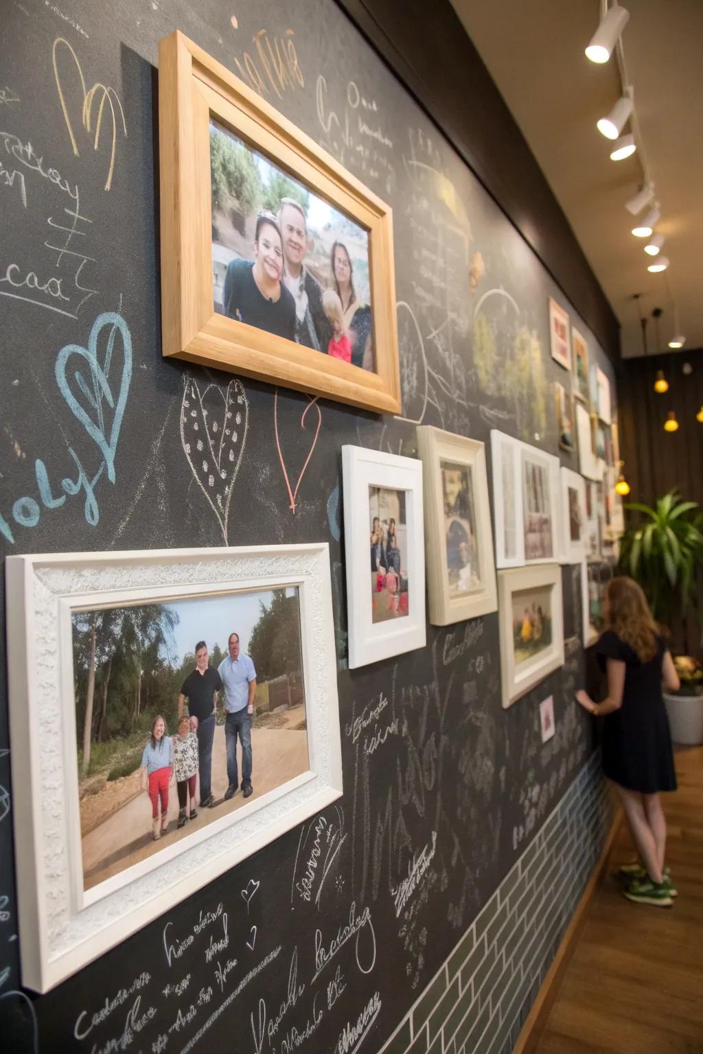 Markboard wall with personalized photo exhibit.