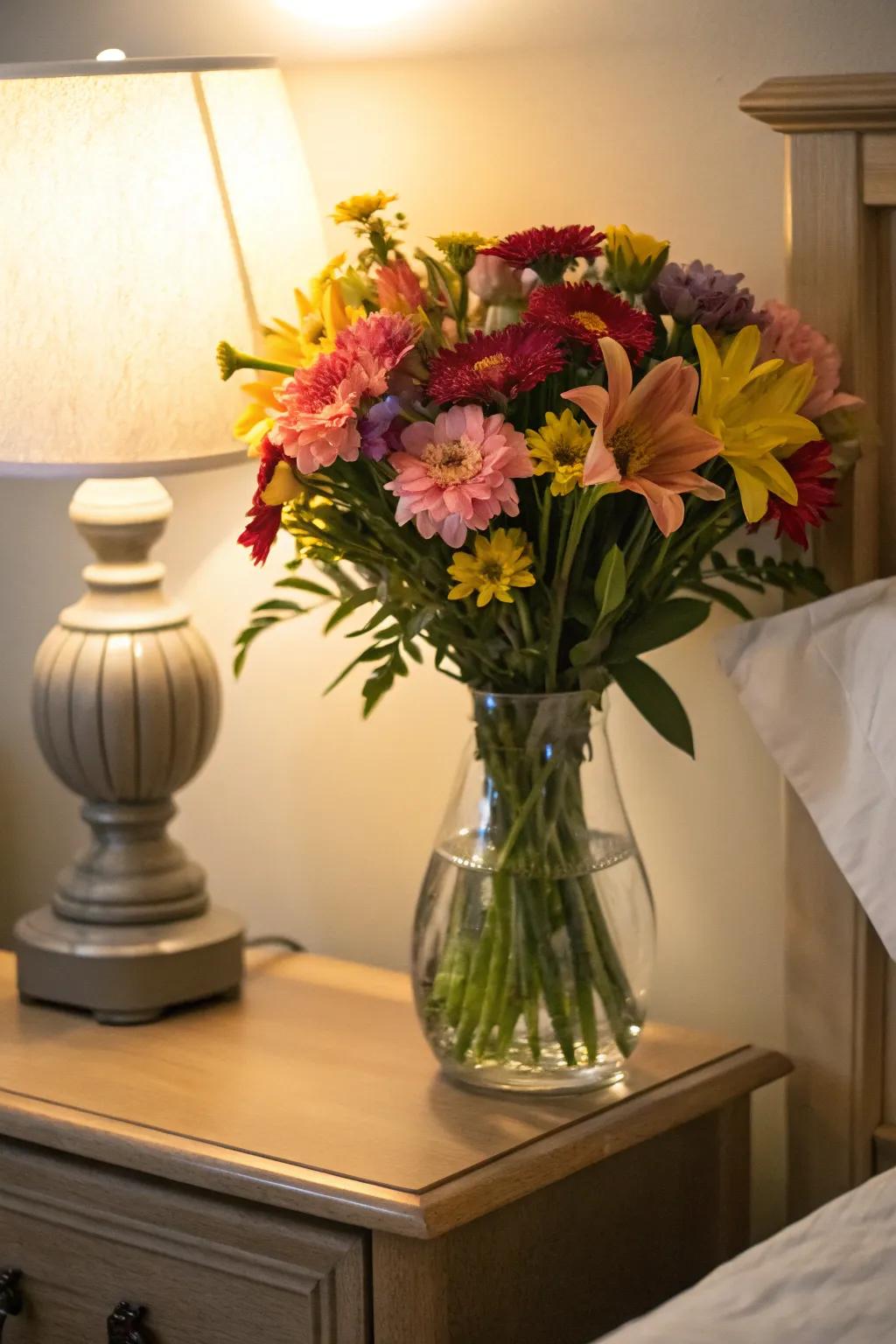 Glass embellishments bring elegance and lightness.