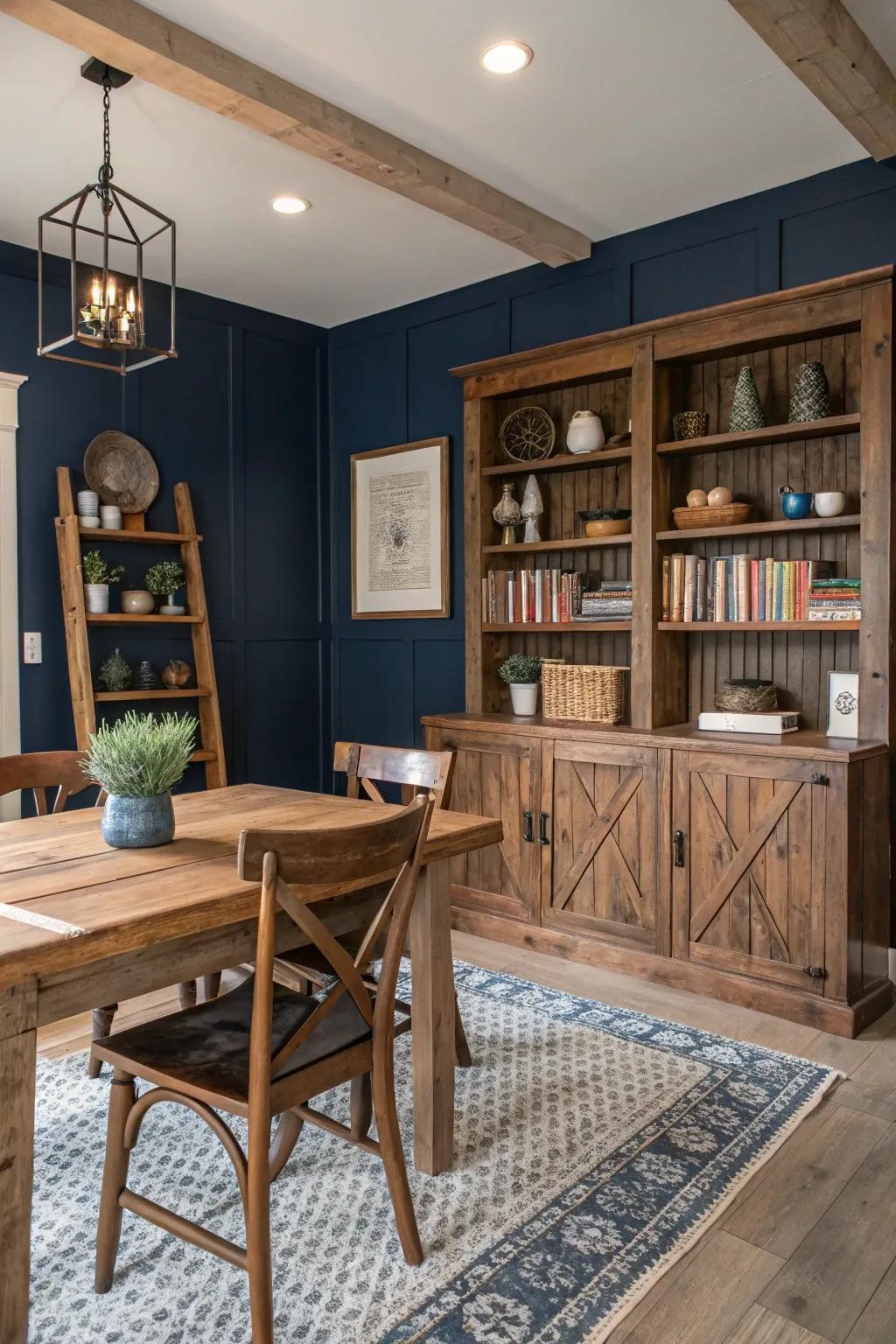 A striking accent wall transforming a farmhouse space.
