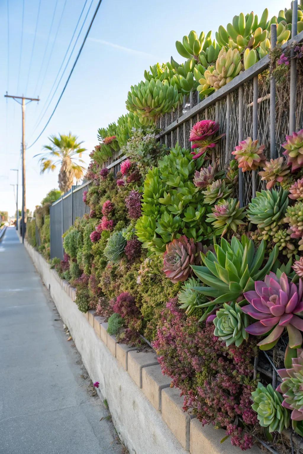 A succulent wall is a low-upkeep artistic display.