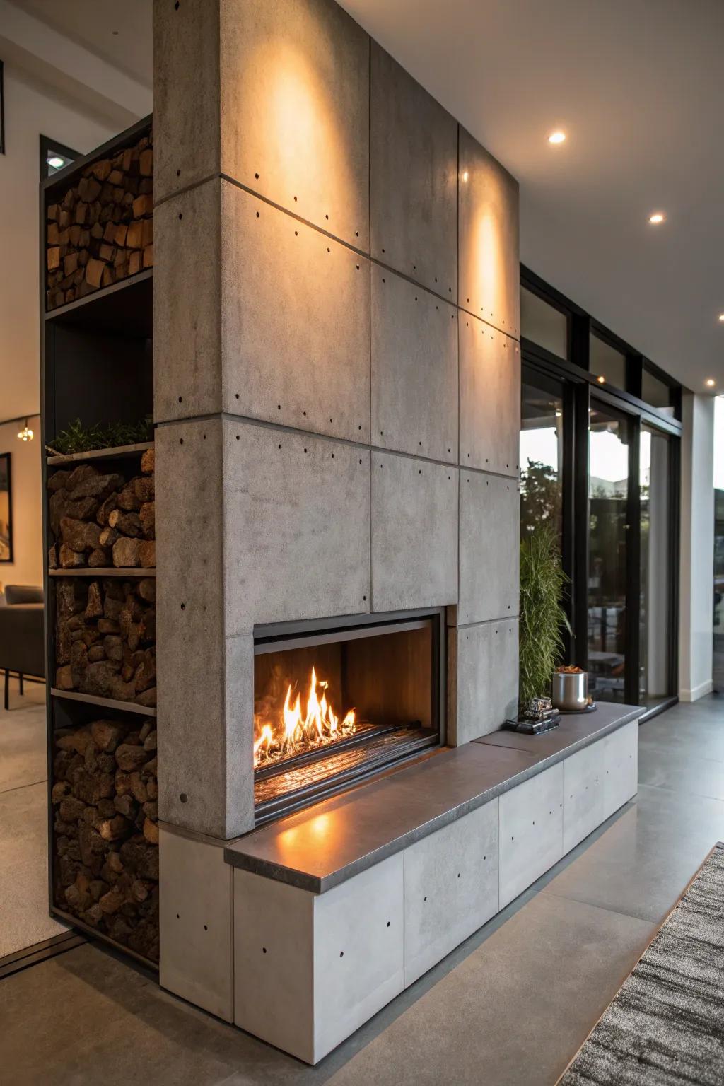 Industrial chic design introduces an edgy sophistication to the fireplace.