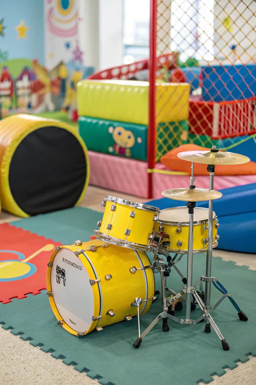 Little hands create big sounds with this drum set.