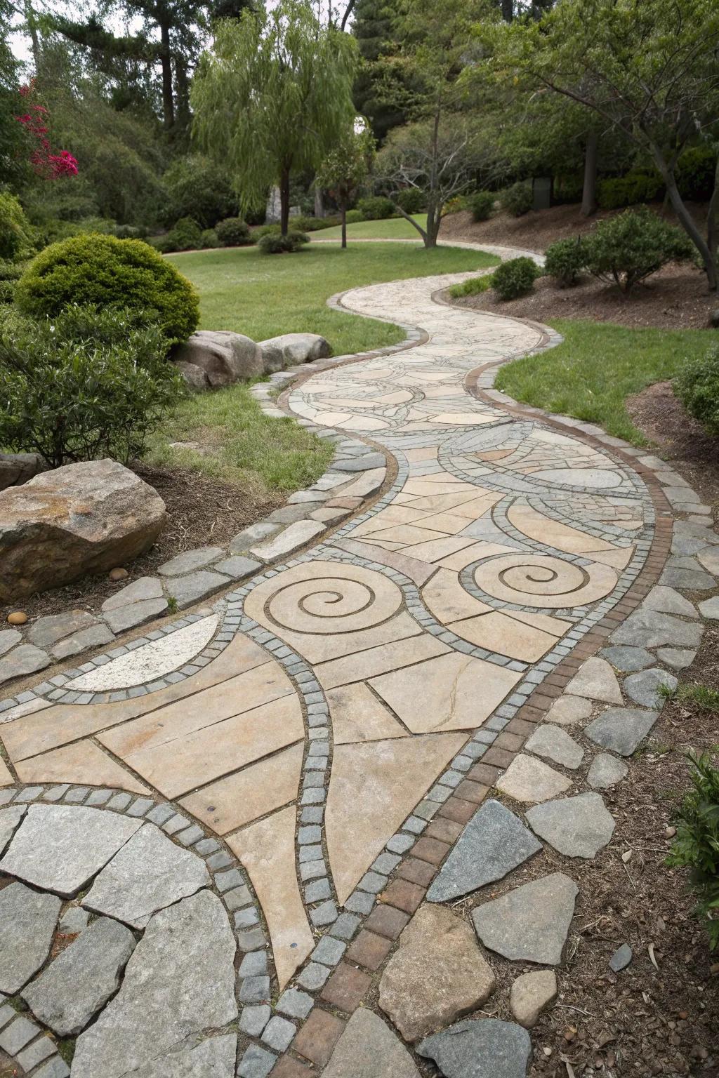 An artistic composition of sandstones transforming a path into a masterpiece.