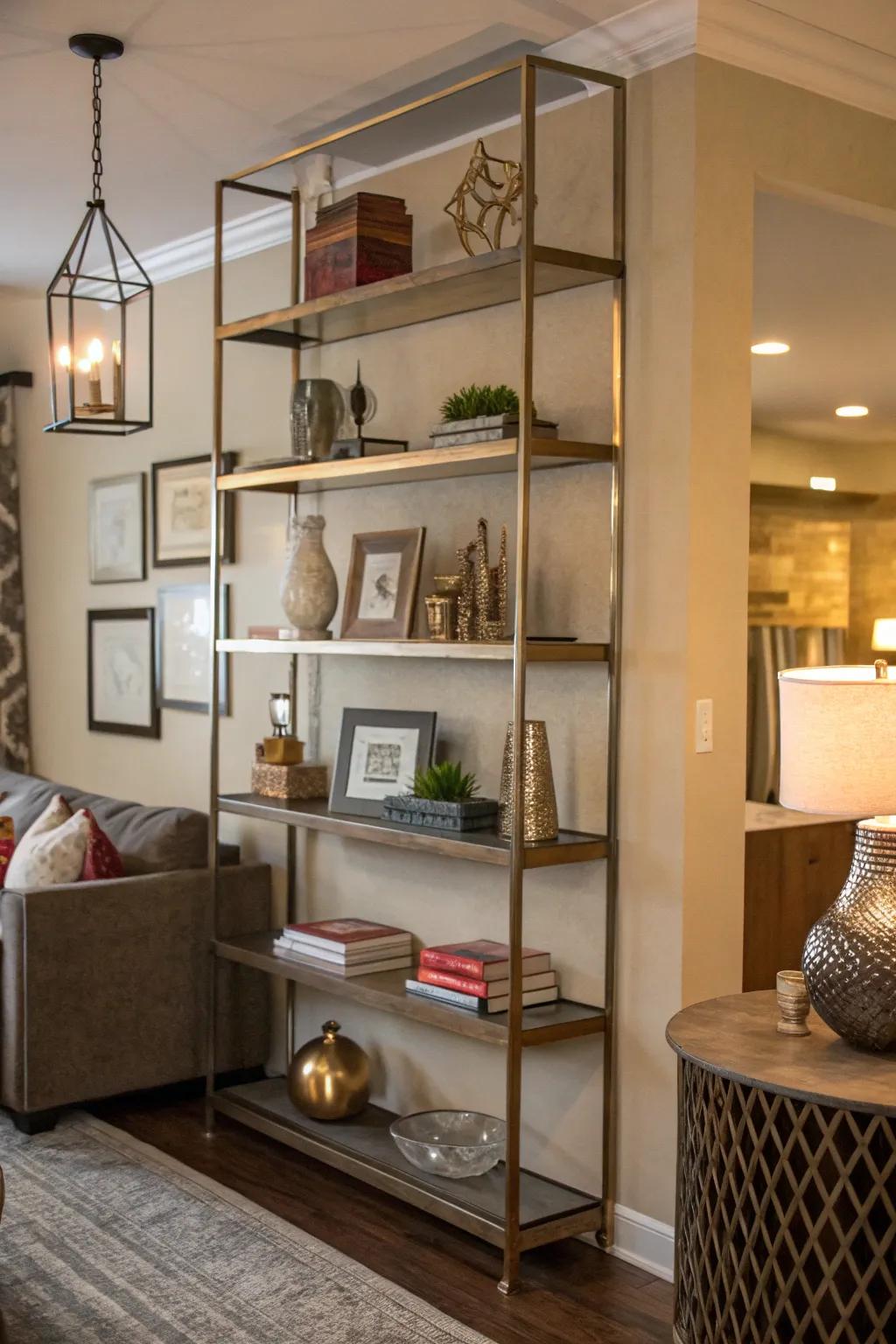 Metallic shelves adding style