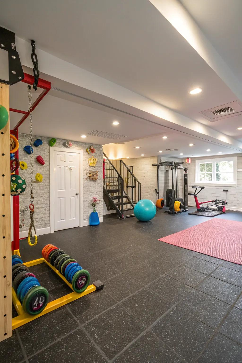 Rubber flooring combines comfort with practicality.