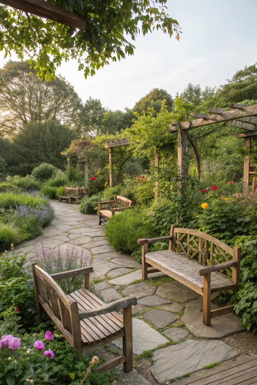 Multiple sitting areas offer varied perspectives and relaxation spots.