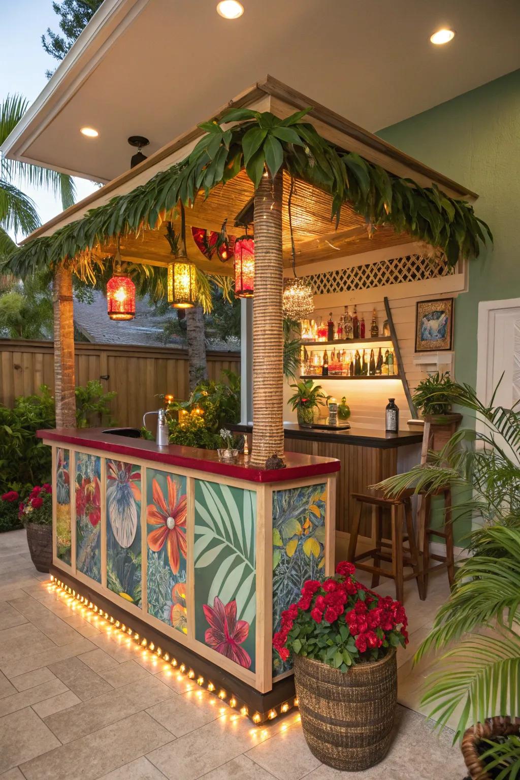 A tropical-themed bar bringing paradise into your home.