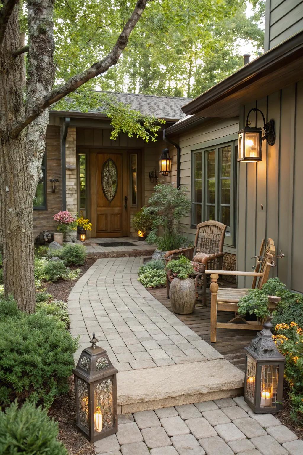 Embossed wood-look pavers give a countryside yet modern entrance.