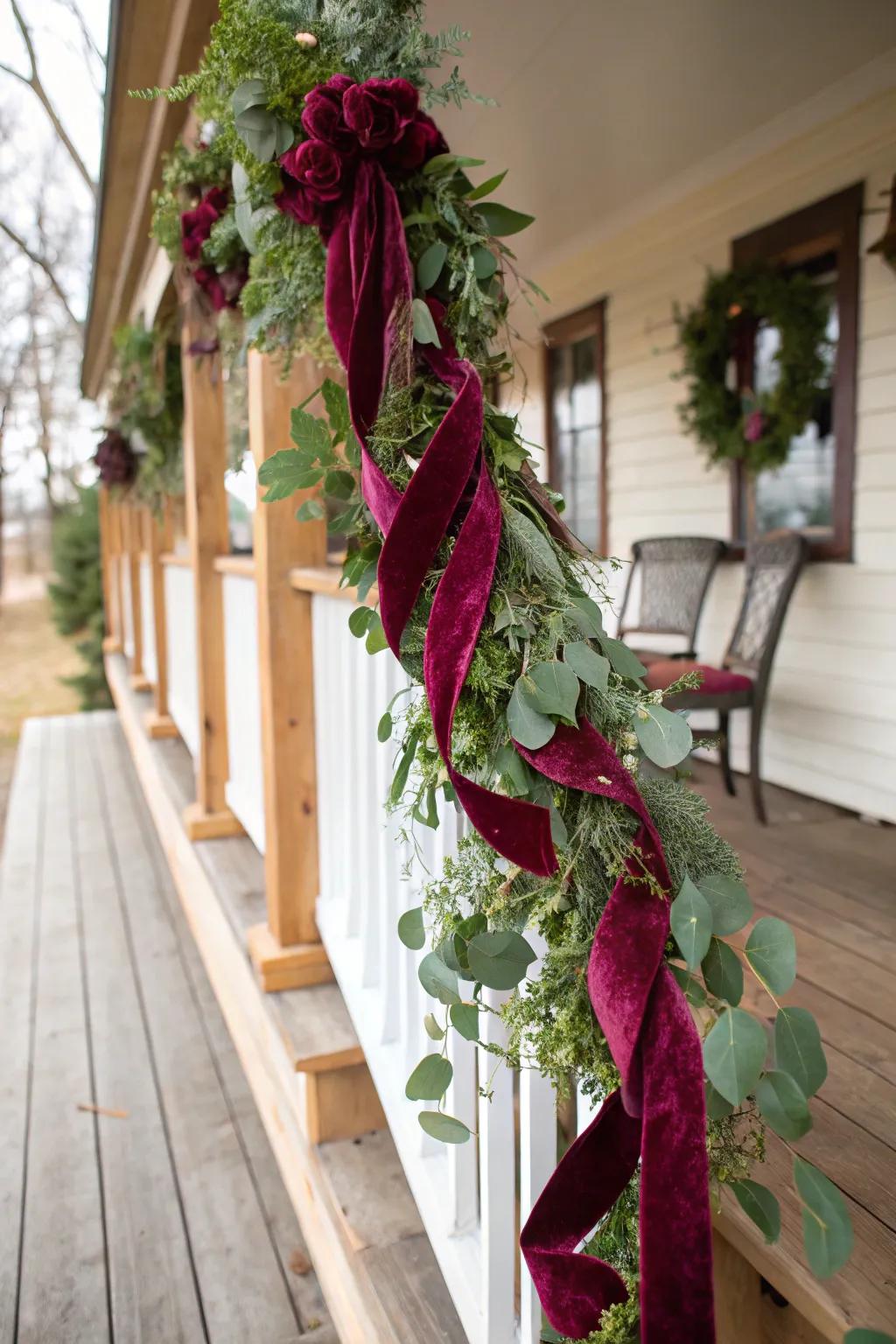 Velvet ribbons introduce luxury and depth to your holiday garland.