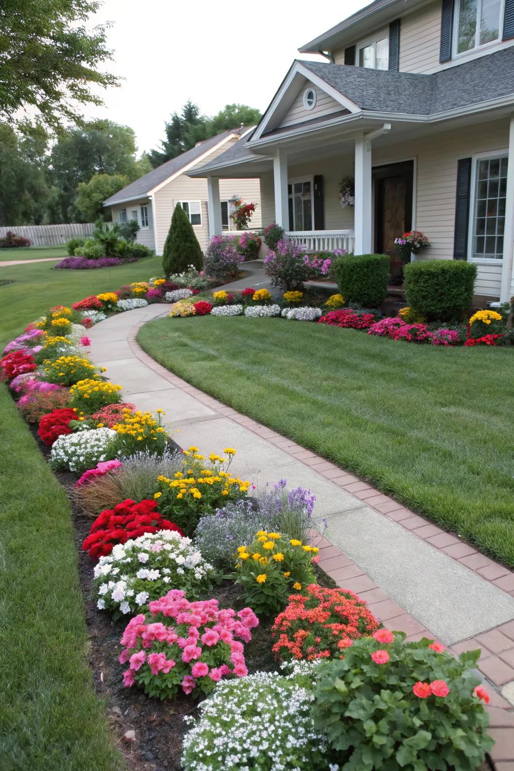 Symmetrical design ensures balance and harmony in the garden layout.