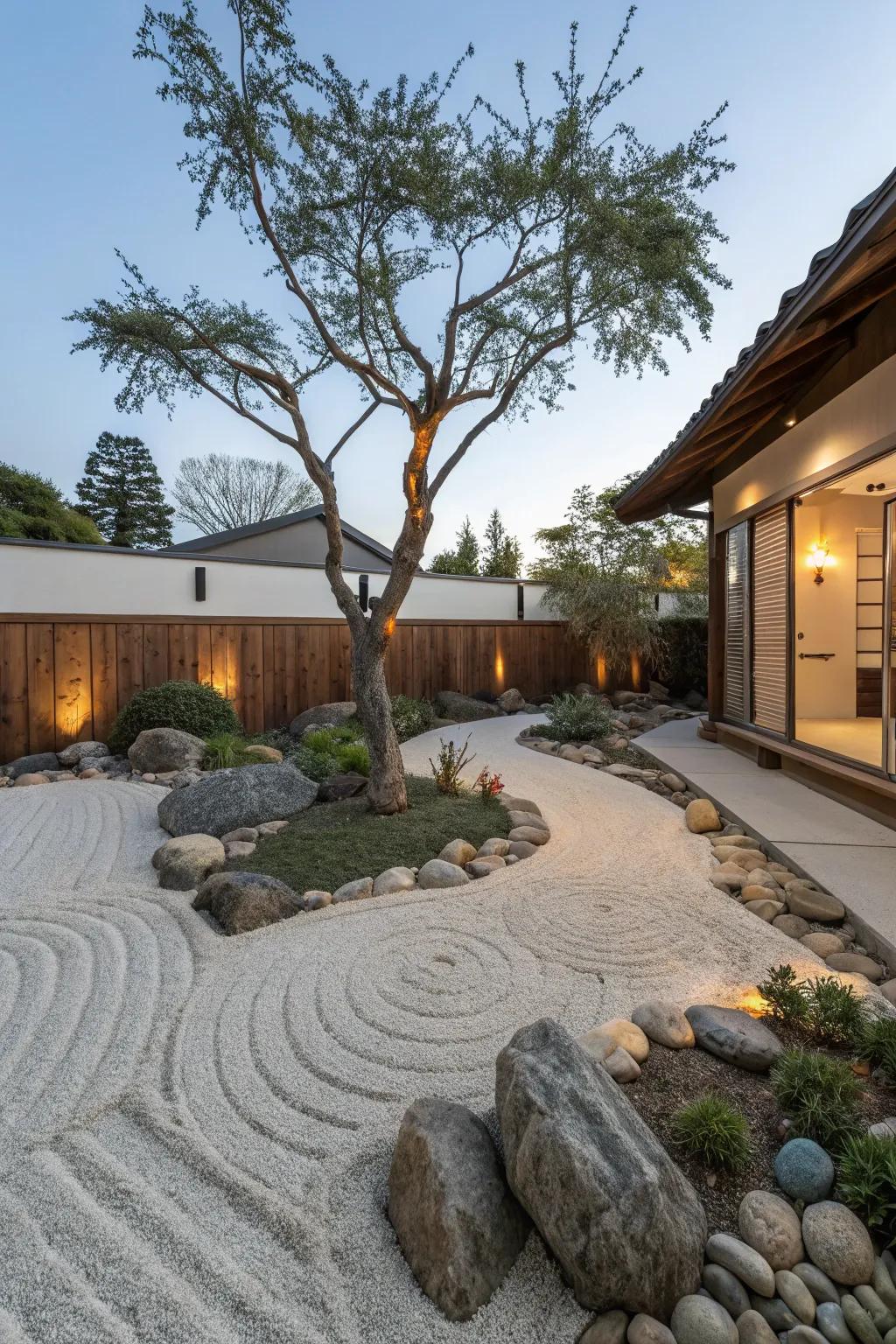 A garden of peaceful relaxation presents a quiet and thoughtful zone embracing your tree.