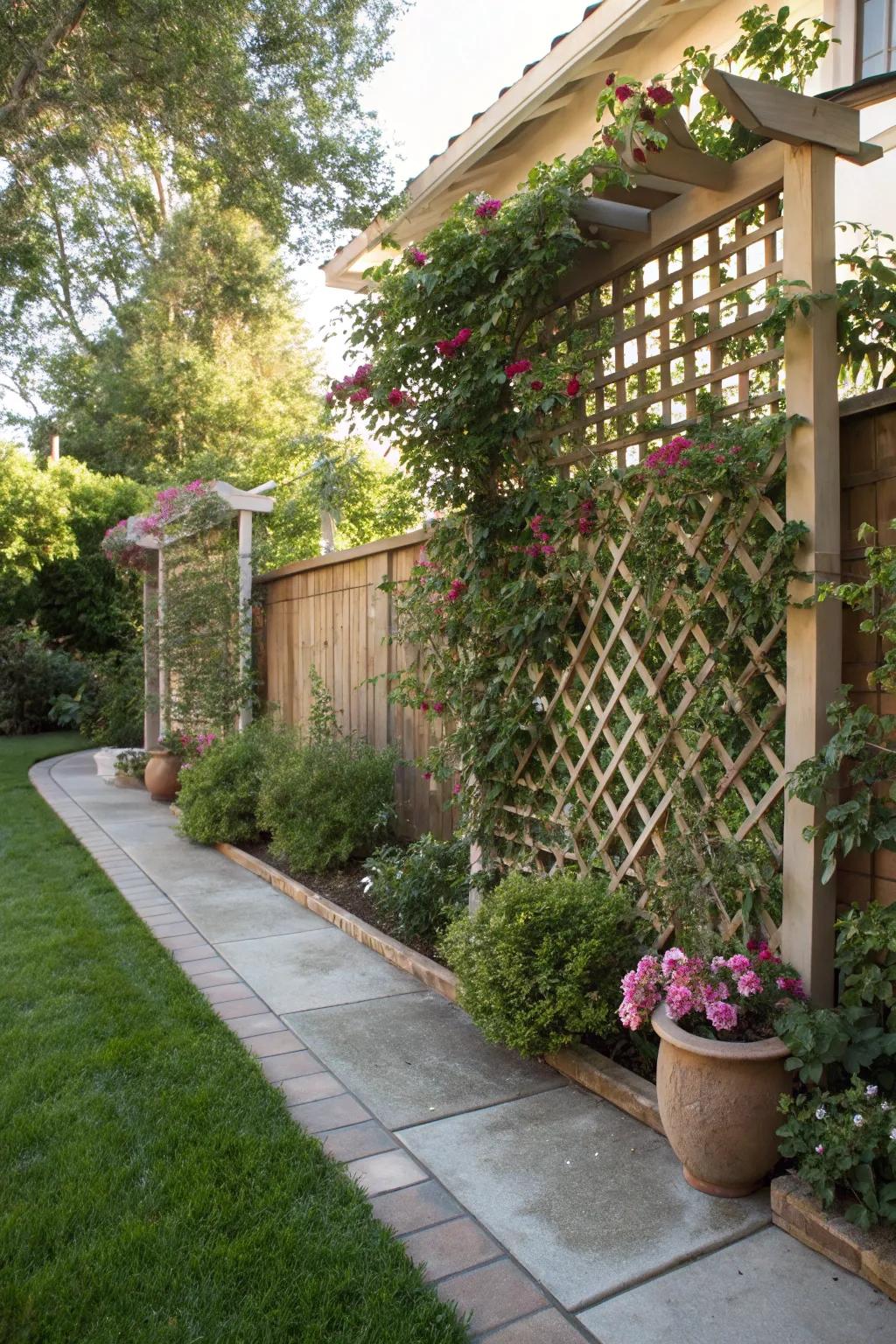 A living privacy screen brings seclusion and a hint of vegetation.