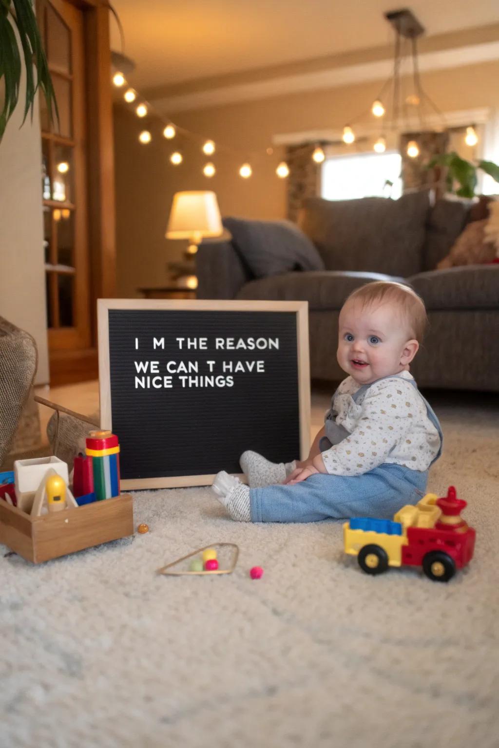 Showing the playful chaos of babyhood.