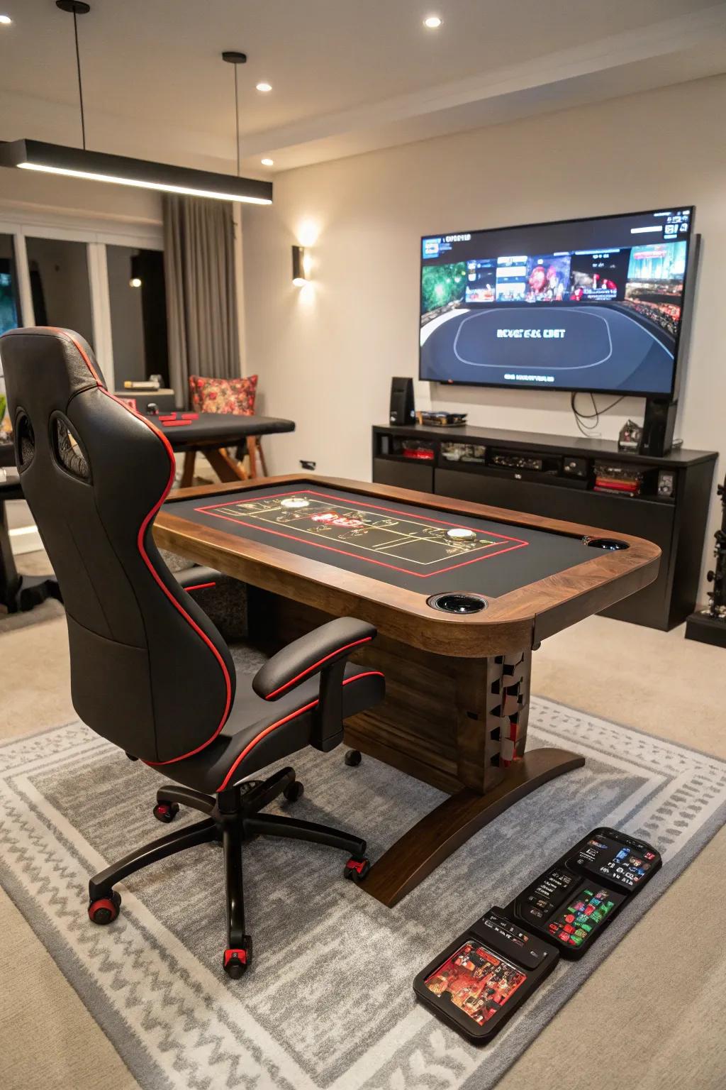 Custom furniture tailored to fit the specific needs of the gaming area.